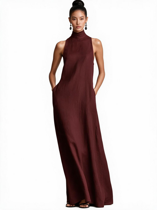 High Neck Linen Dress