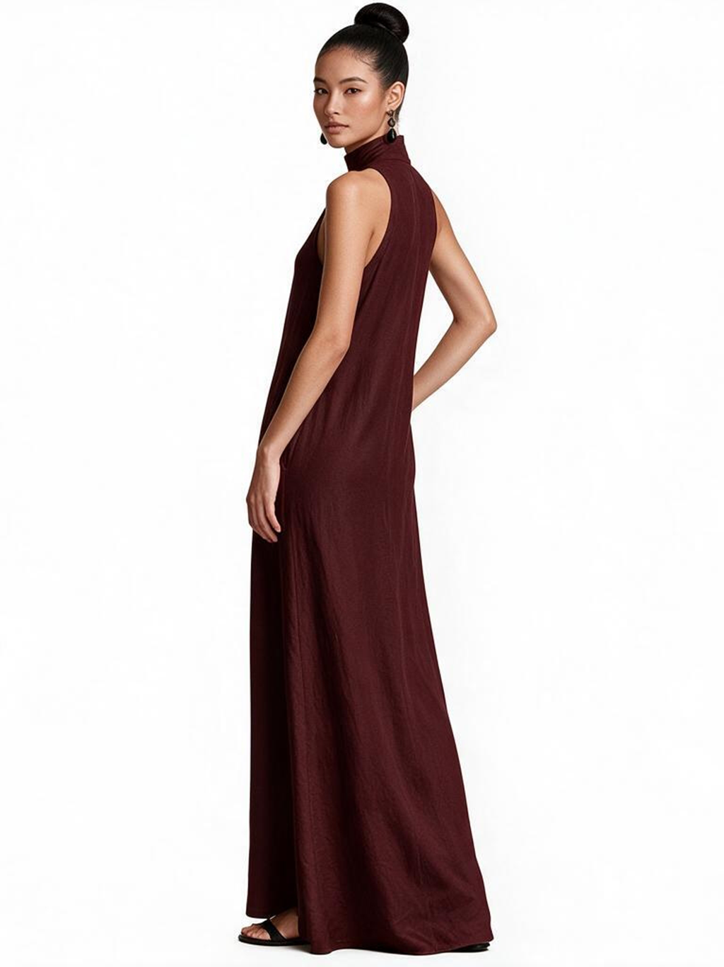 High Neck Linen Dress
