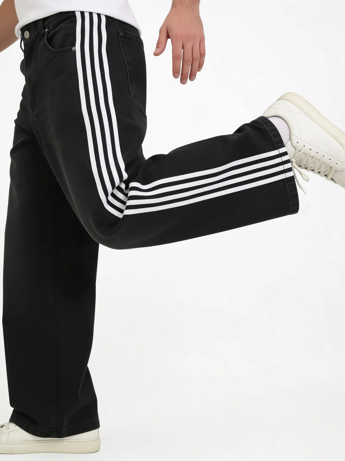 Mens Striped Wide Leg Denim Pants
