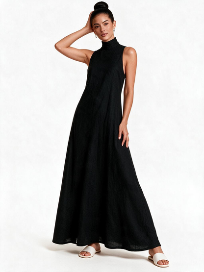 High Neck Linen Dress