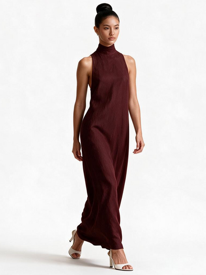 High Neck Linen Dress