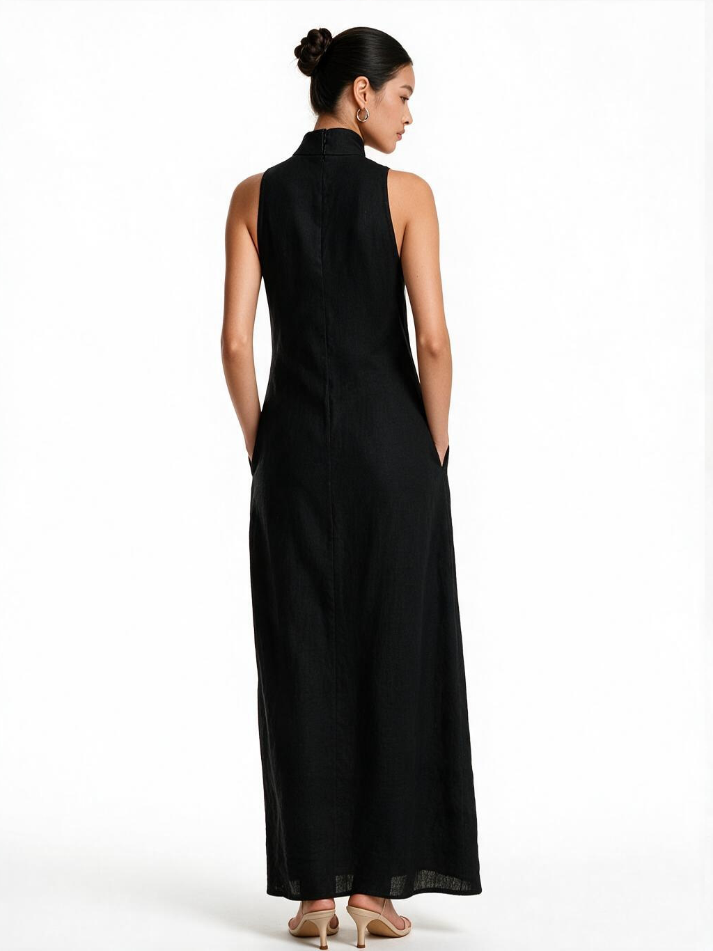 High Neck Linen Dress