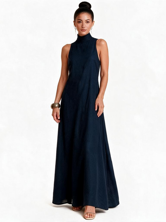 High Neck Linen Dress