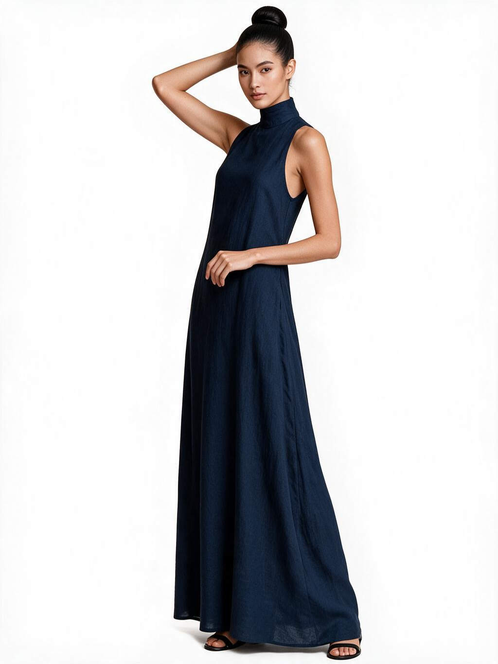 High Neck Linen Dress