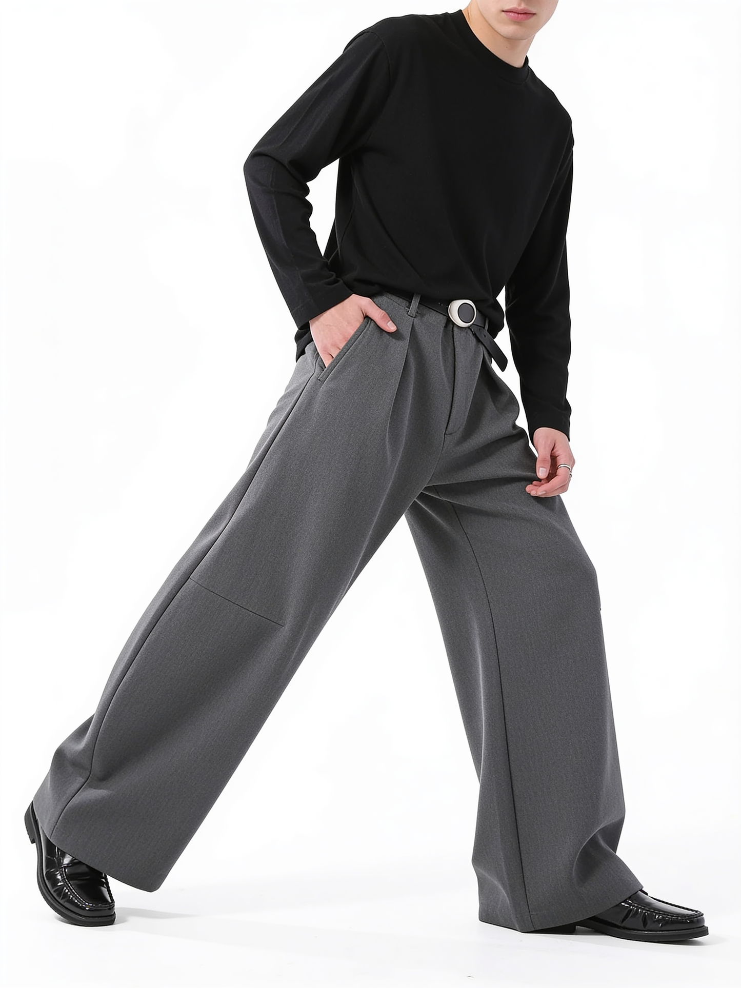 Draped Wide-Leg Suit Trousers