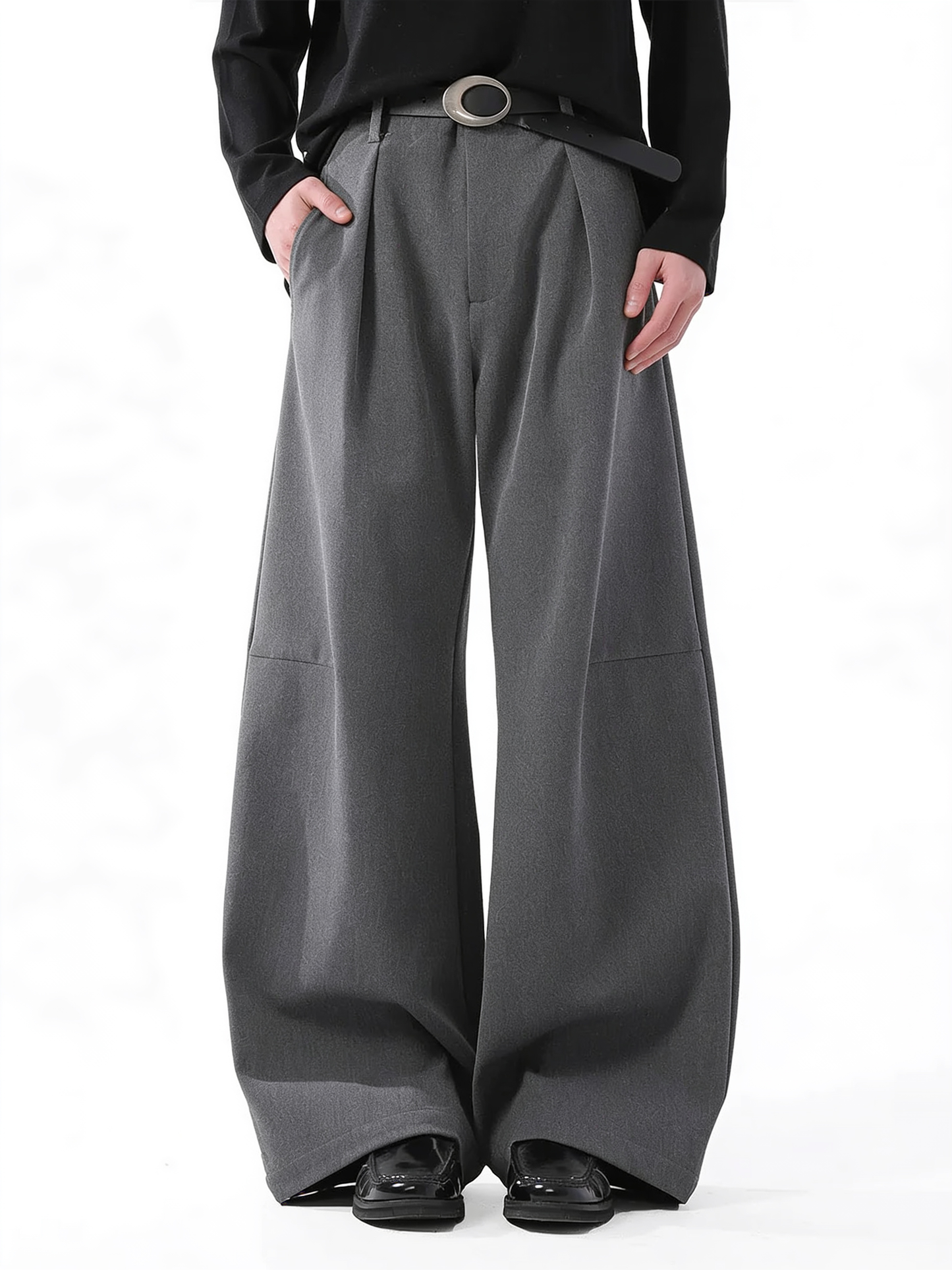 Draped Wide-Leg Suit Trousers
