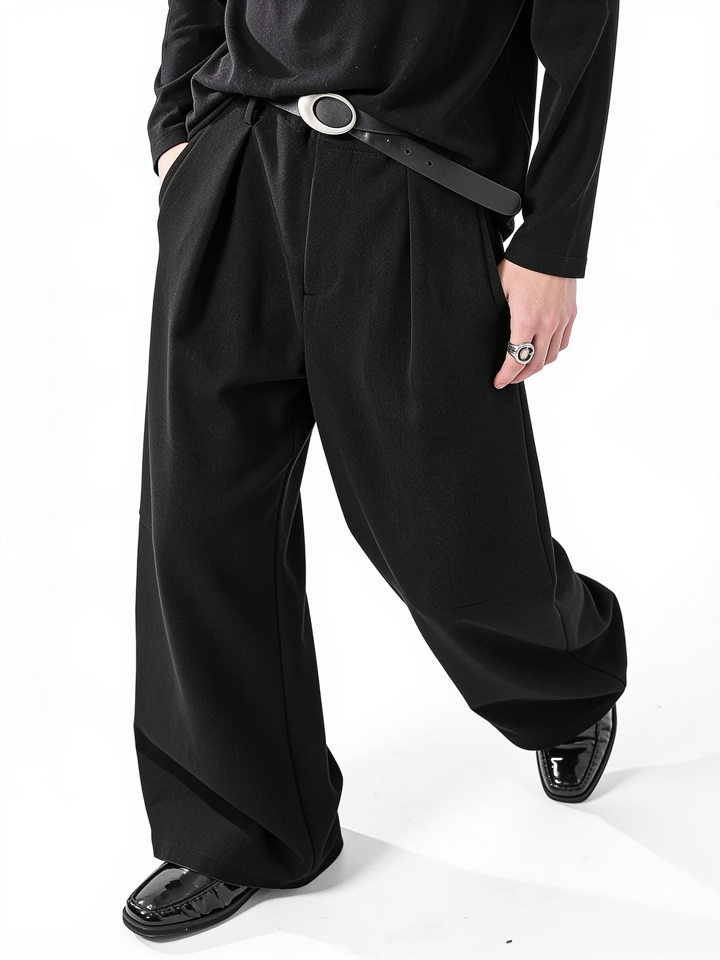 Draped Wide-Leg Suit Trousers