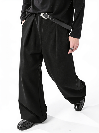 Draped Wide-Leg Suit Trousers