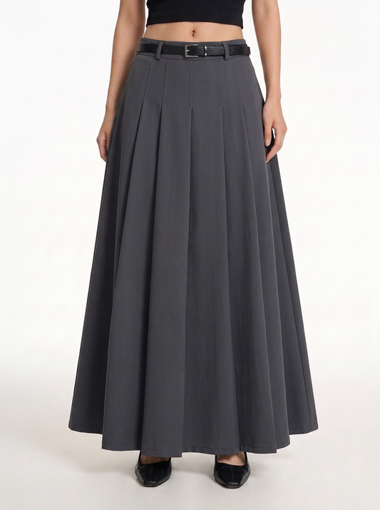 Womens High Waist Pleated Mid-Length Skirt