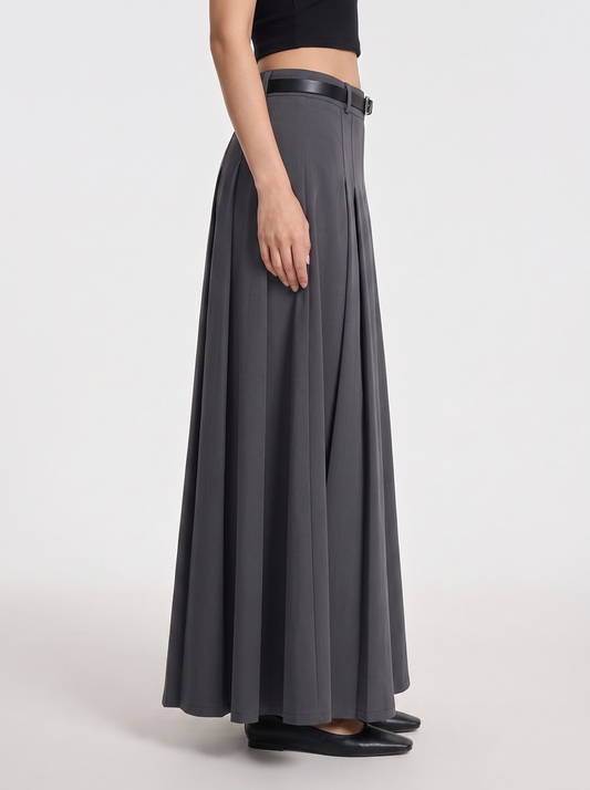 Womens High Waist Pleated Mid-Length Skirt