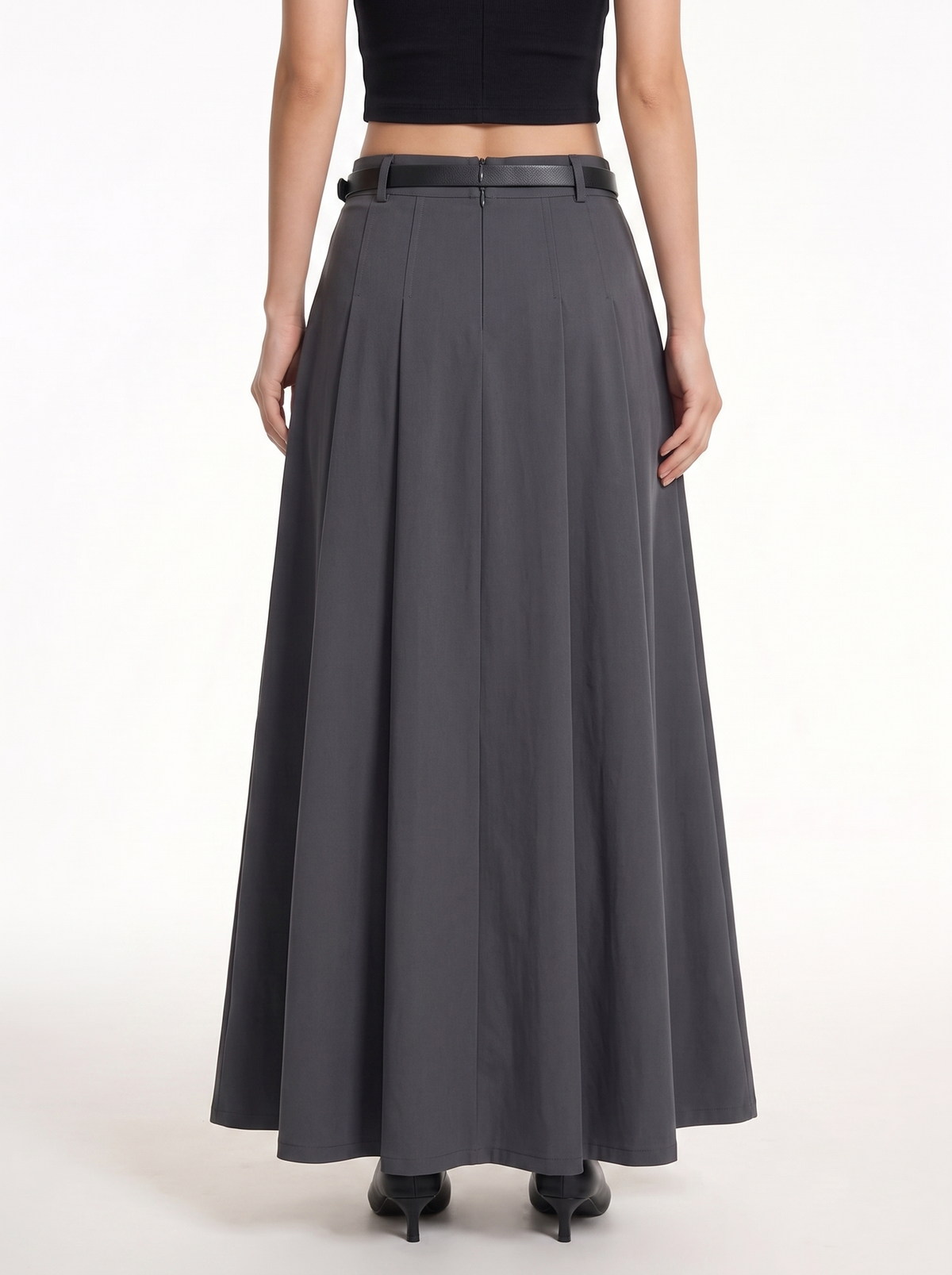 High Waist Pleated Mid-Length Skirt