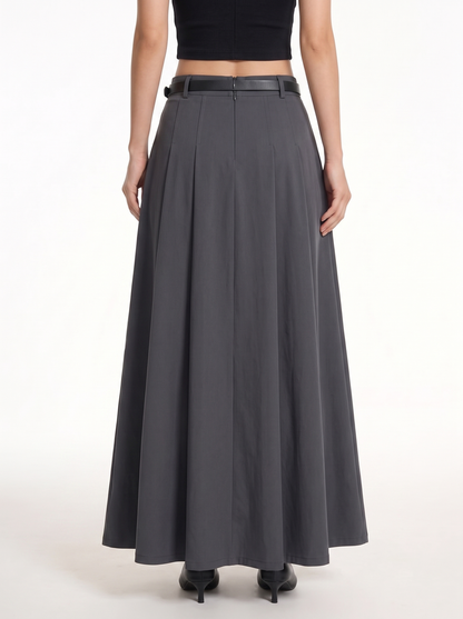 High Waist Pleated Mid-Length Skirt