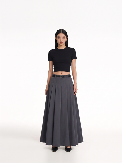 High Waist Pleated Mid-Length Skirt