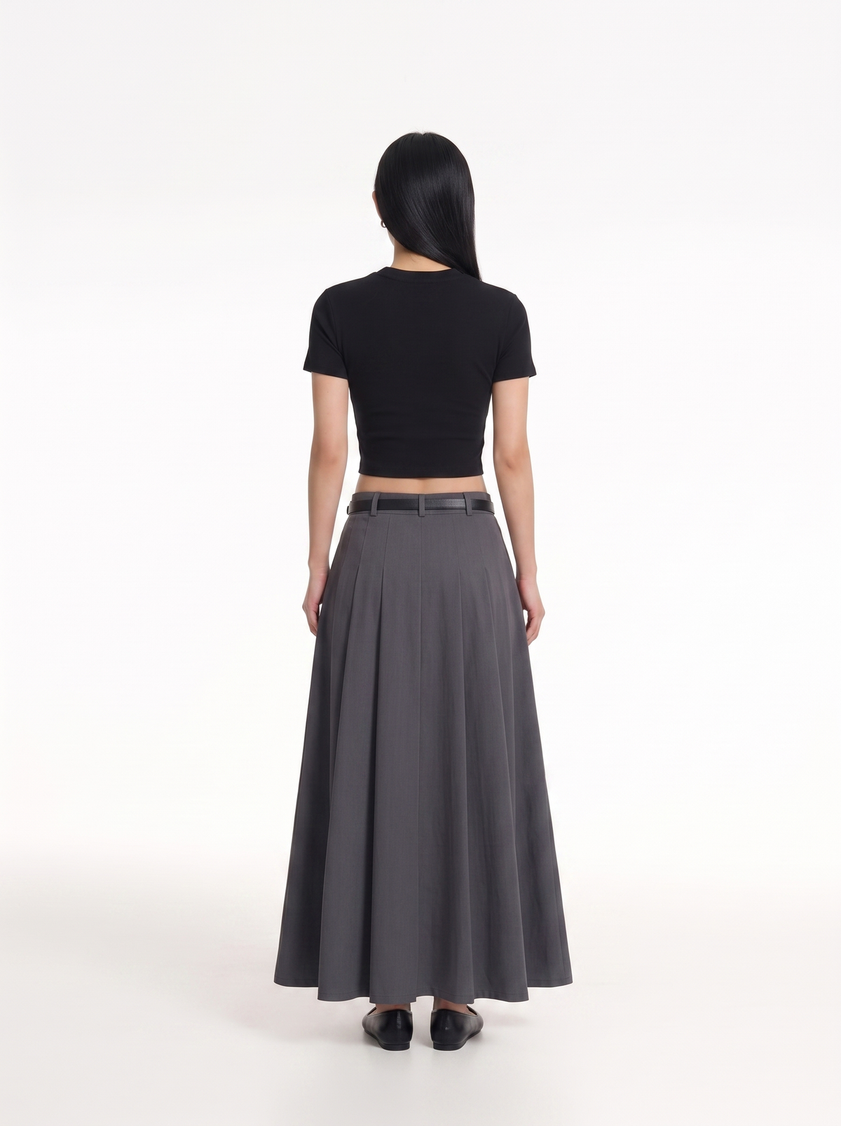High Waist Pleated Mid-Length Skirt