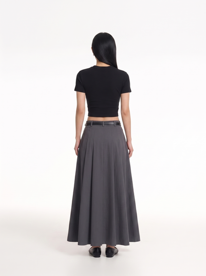 High Waist Pleated Mid-Length Skirt