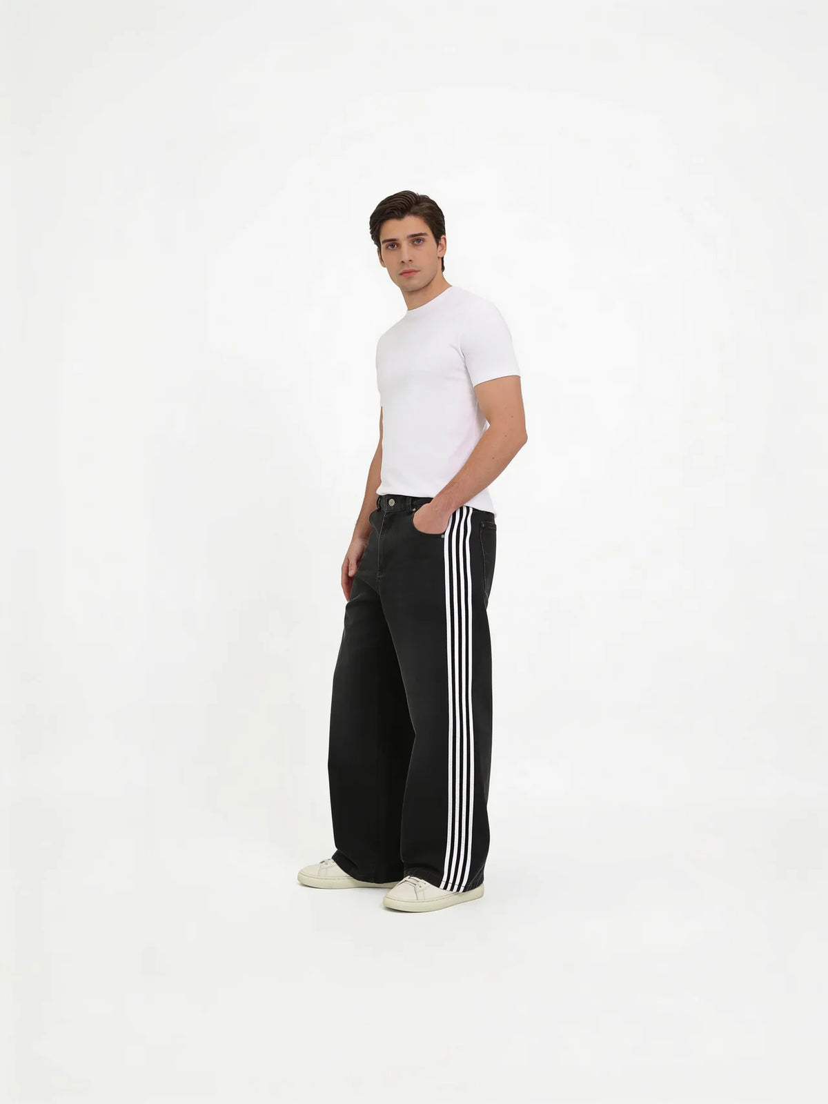 Mens Striped Wide Leg Denim Pants