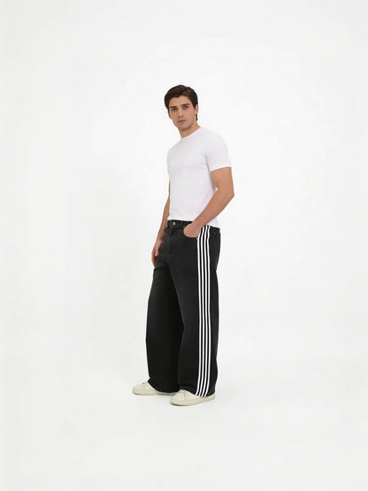 Mens Striped Wide Leg Denim Pants