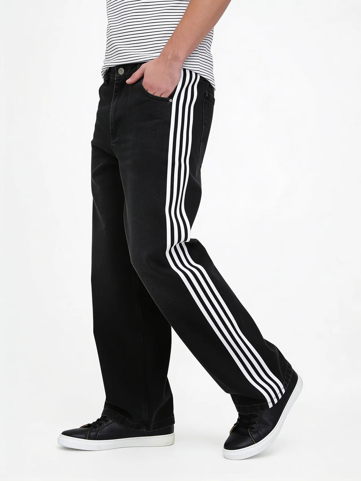 Mens Striped Wide Leg Denim Pants