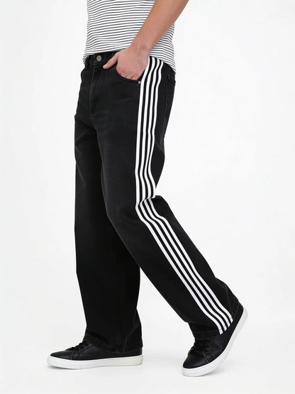 Mens Striped Wide Leg Denim Pants
