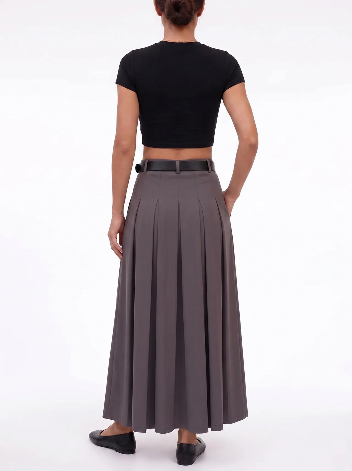 High Waist Pleated Mid-Length Skirt
