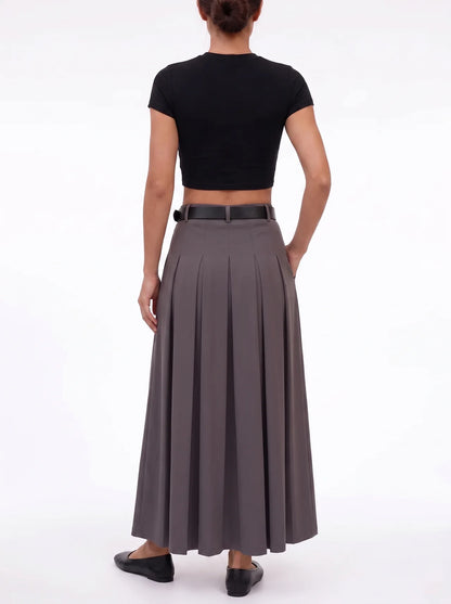 High Waist Pleated Mid-Length Skirt