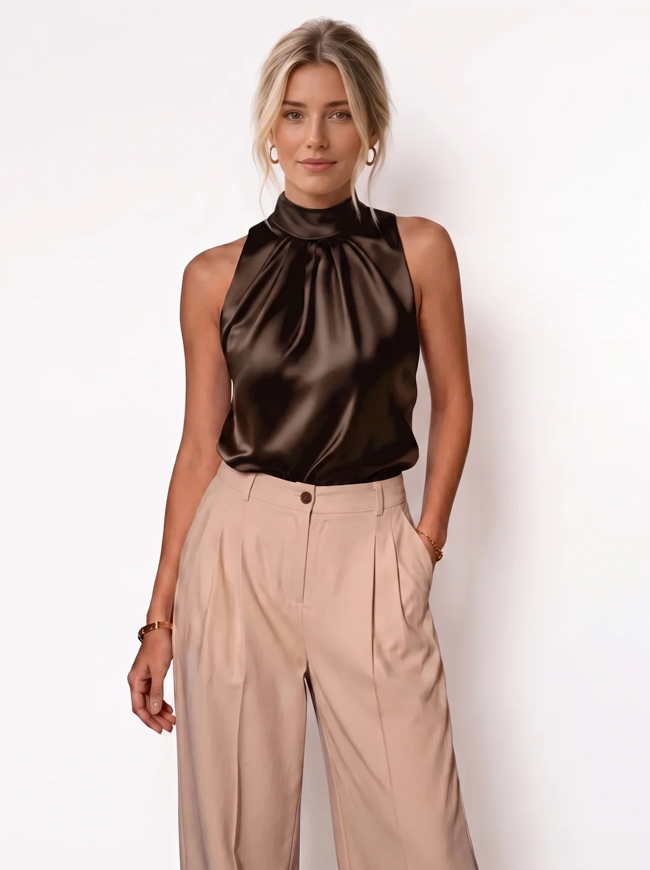 Sleeveless Pleated Blouse