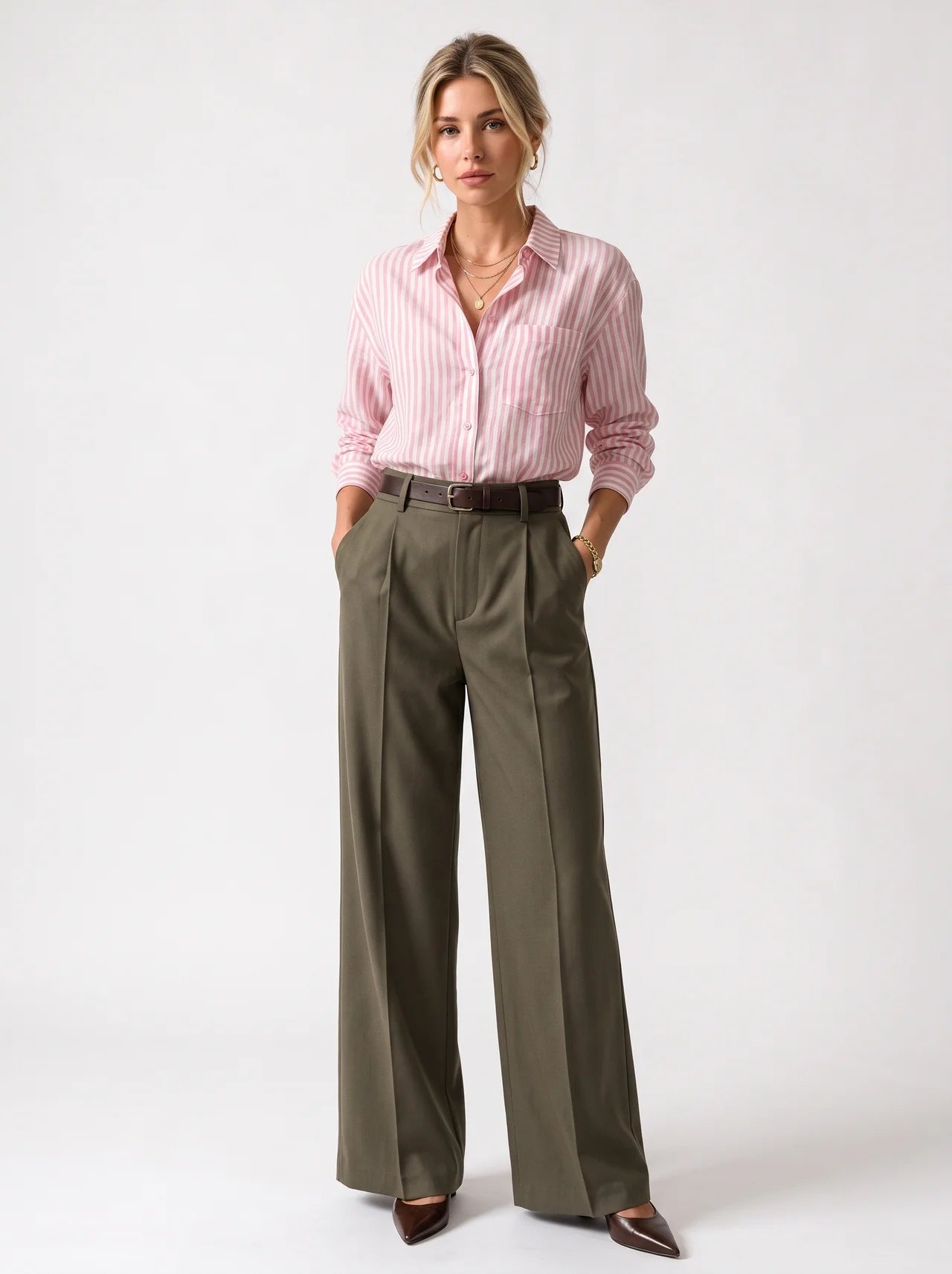 Double Layer Cotton Gauze Striped Shirt Women Loose Long Sleeve Top