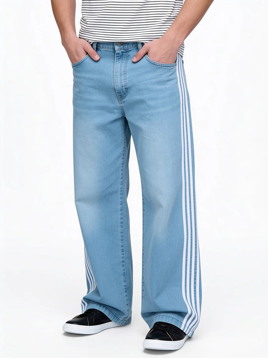 Mens Striped Wide Leg Denim Pants