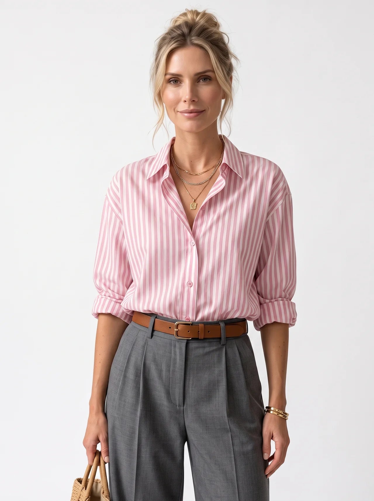 Double Layer Cotton Gauze Striped Shirt Women Loose Long Sleeve Top
