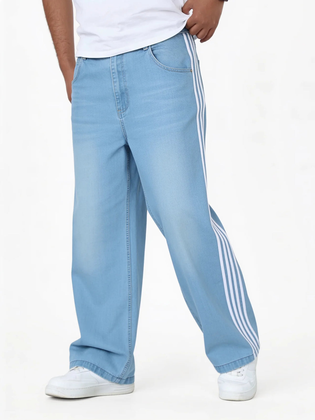 Mens Striped Wide Leg Denim Pants