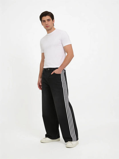 Mens Striped Wide Leg Denim Pants