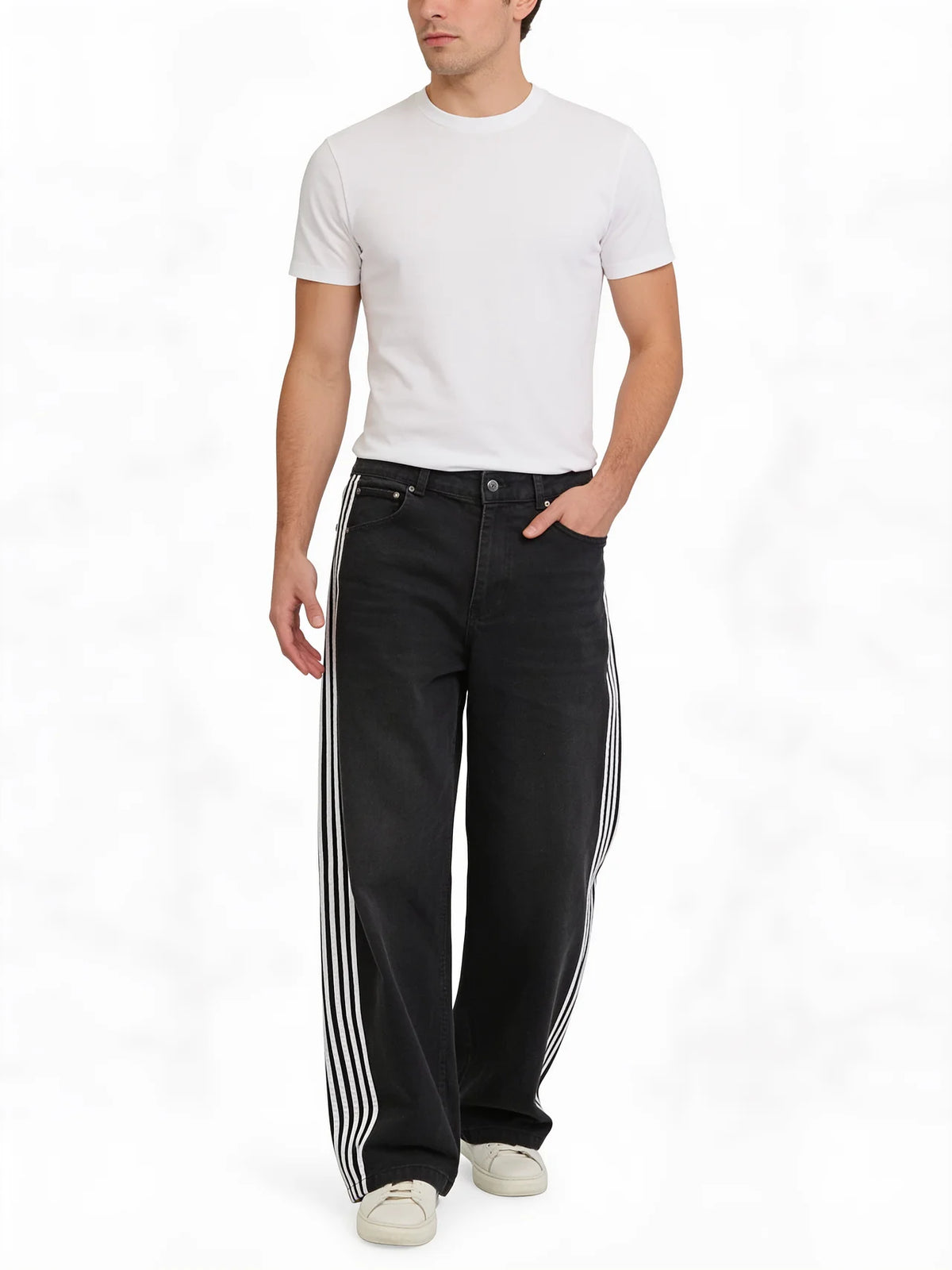 Mens Striped Wide Leg Denim Pants