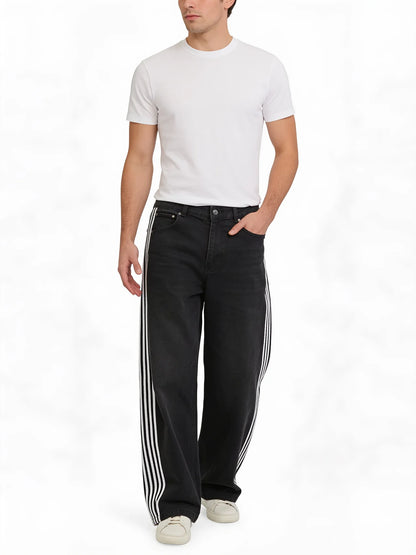 Mens Striped Wide Leg Denim Pants