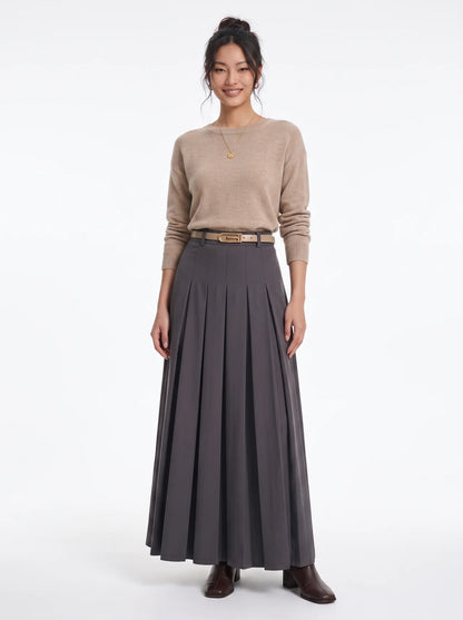 High Waist Pleated Mid-Length Skirt